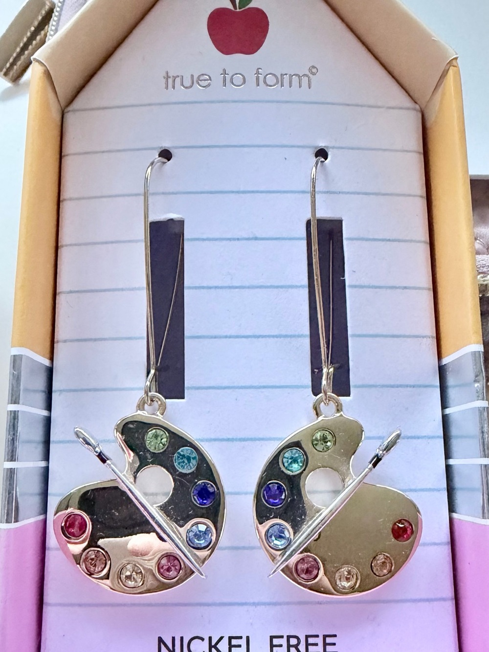 Gold-Tone Artist Palette Drop Earrings with Multicolor Stones, NWT